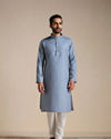 alt message - Manyavar Men Dusty Blue Self Patterned Kurta Set image number 1